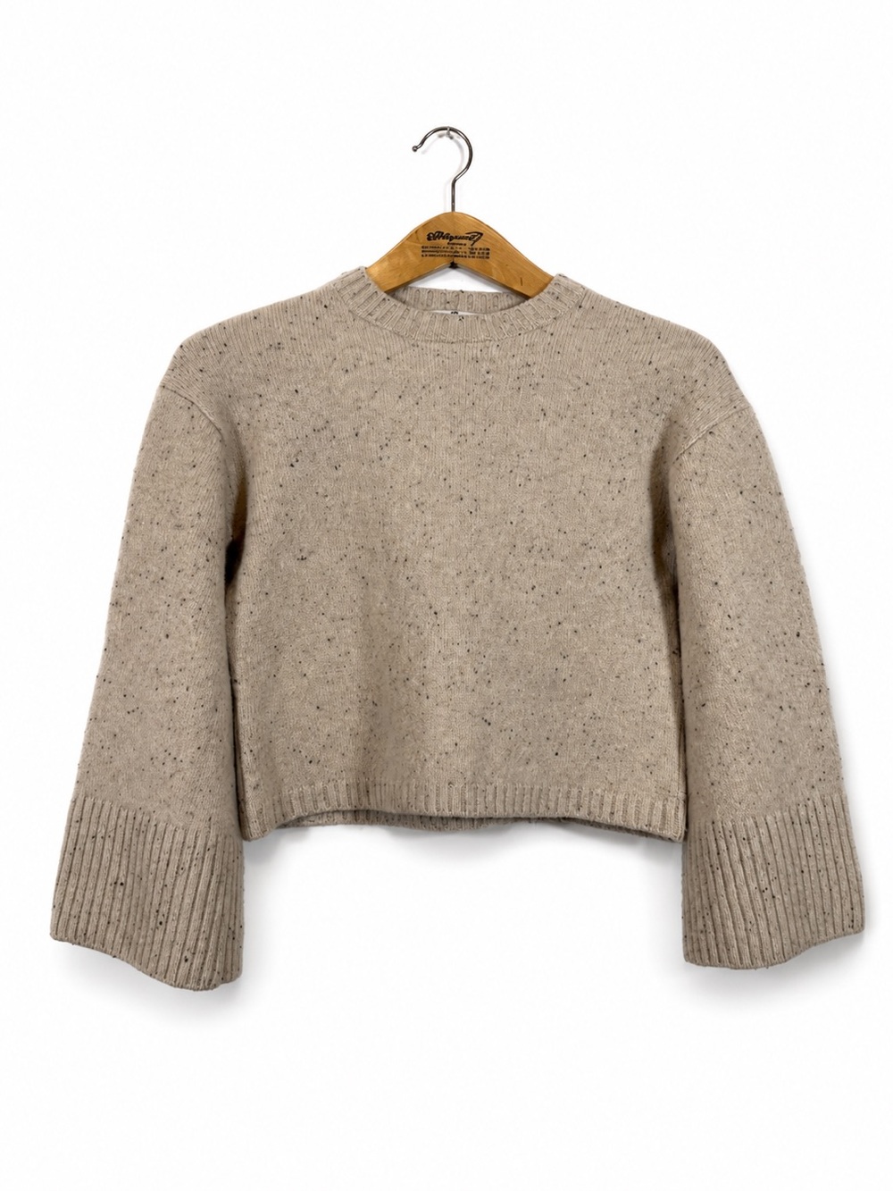 ZARA Beige Speckled Knit Cropped Sweater Minimalist Size M Cozy Fall Winter Soft